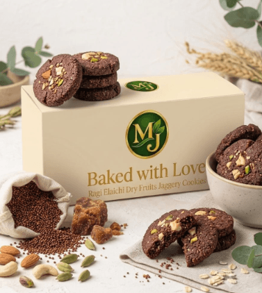 Ragi Elaichi Dry Fruit Jaggery Cookies